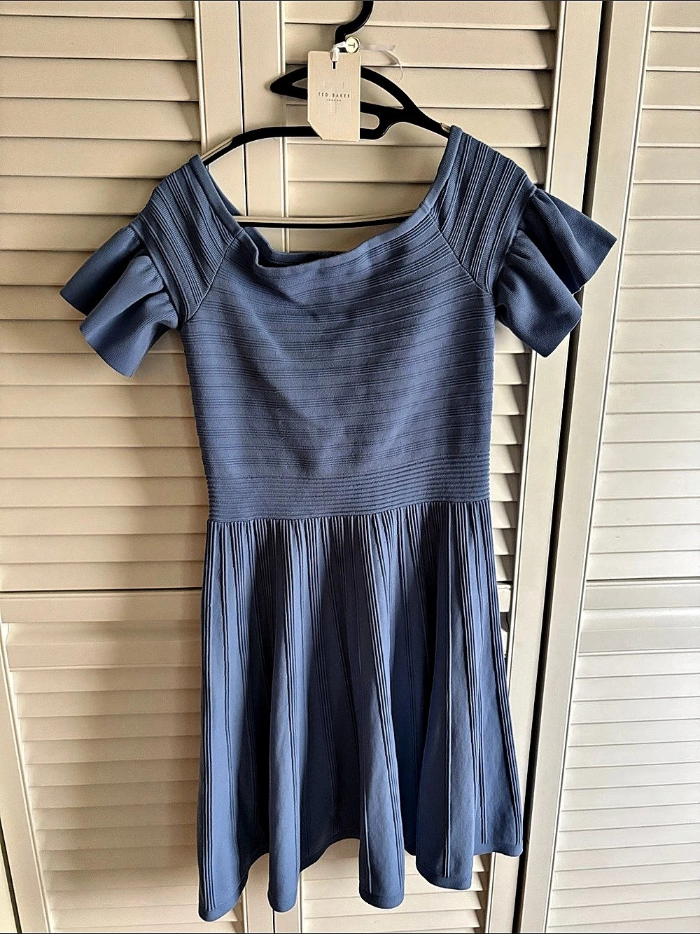 Ted Baker Bardot Ruffle Knitted Skater Dress Blue Size 2